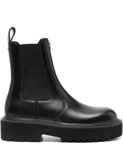 Maje Leather Platform Boots In Black