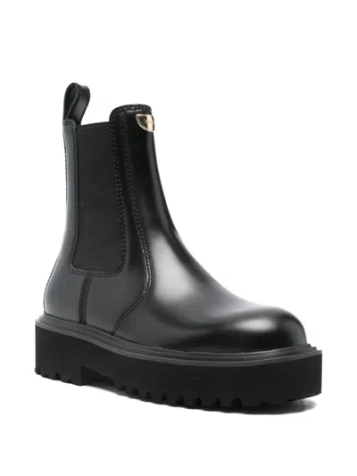 Maje Leather Platform Boots In Black