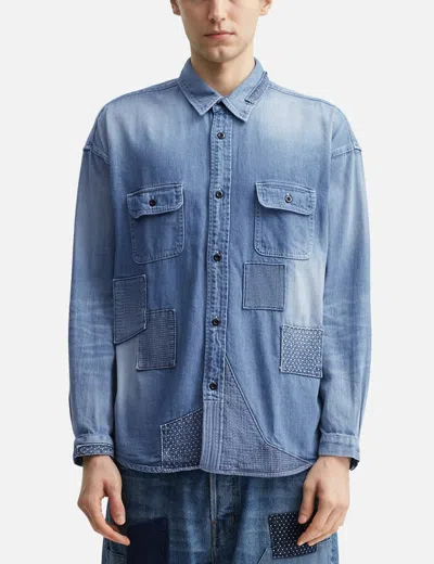 Fdmtl Patch Denim Shirt 5yr Wash In Blue