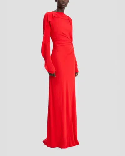 Victoria Beckham Draped Jersey Gown In Cayenne In Red