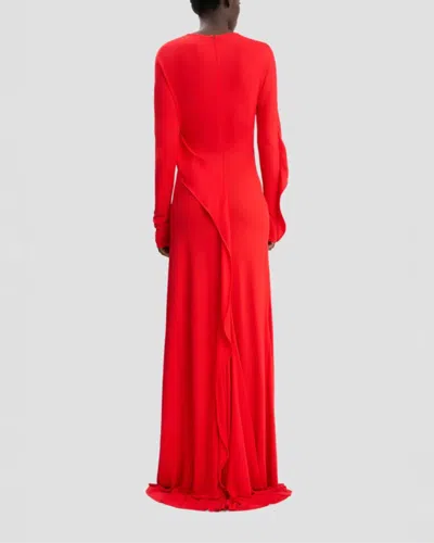 Victoria Beckham Draped Jersey Gown In Cayenne In Red