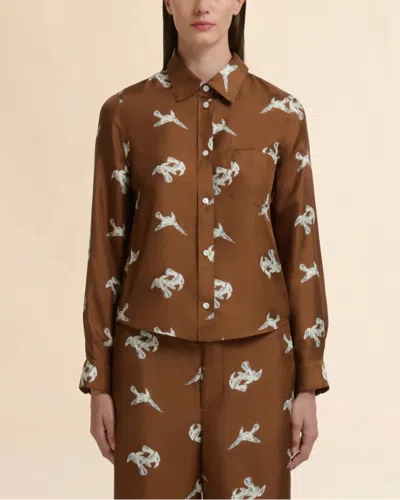 Marni Ravens Silk Twill Button-up Shirt In Brown
