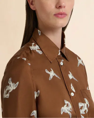 Marni Ravens Silk Twill Button-up Shirt In Brown