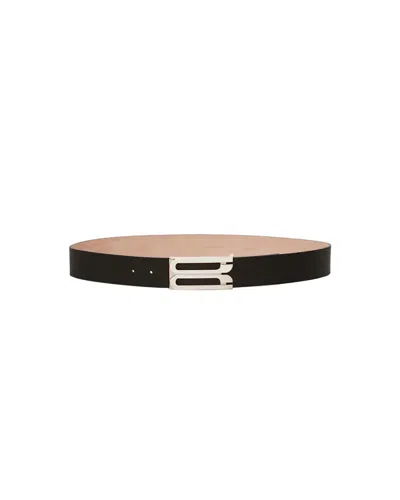 Victoria Beckham Silver Buckle Jumbo Dorian Belt In Black Grained Leather In Black