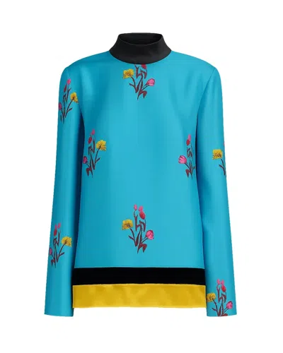 Marni Tulip Silk Twill Printed Top In Blue