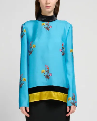 Marni Tulip Silk Twill Printed Top In Blue
