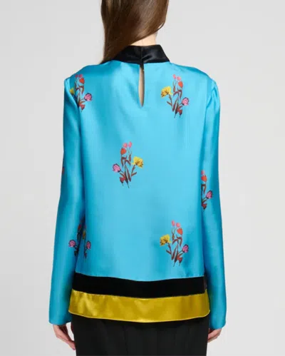 Marni Tulip Silk Twill Printed Top In Blue