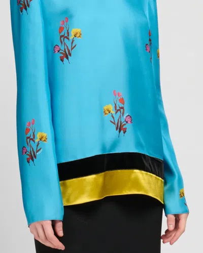 Marni Tulip Silk Twill Printed Top In Blue