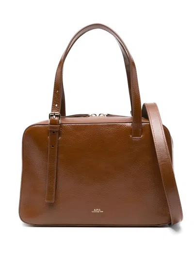 Apc Virginie Brown Shoulder Bag With Removable Shoulder Strap And Front Logo In Leather Woman