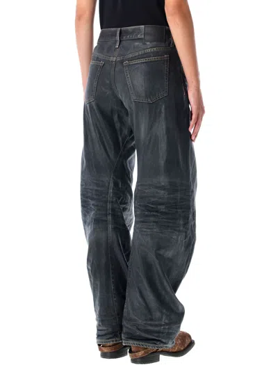 Acne Studios Glossy Trousers With Belt Loops And Stitching In Gray