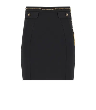 Elisabetta Franchi Black Skirt With Metallic Pendant And Patch Pockets In Fabric Woman In Black