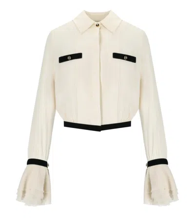 Elisabetta Franchi Camisole Shirt With Layered Ruffle Cuffs In White