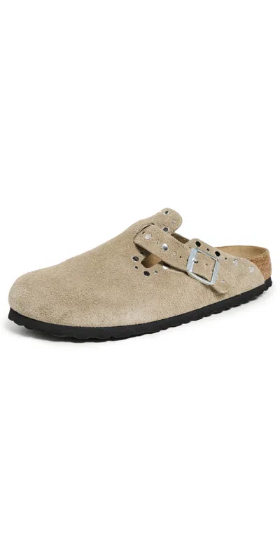 Birkenstock Women's Boston Shearling Clog In Taupe Suede/sandcastle At Urban Outfitters In Multi