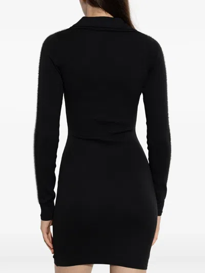 Adidas Originals Long-sleeve Polo-collar Mini Dress In Black