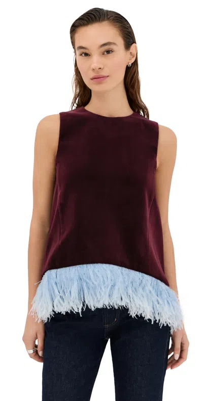 La Doublej La Scala Top With Feathers Solid In Burgundy