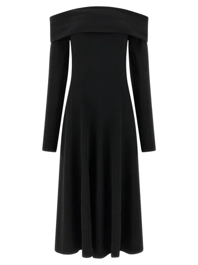 Alberta Ferretti Slightly Stretch Cady Midi Dress With Off-the-shoulder Neckline In Black