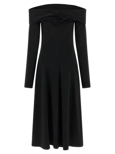 Alberta Ferretti Slightly Stretch Cady Midi Dress With Off-the-shoulder Neckline In Black