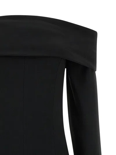 Alberta Ferretti Slightly Stretch Cady Midi Dress With Off-the-shoulder Neckline In Black