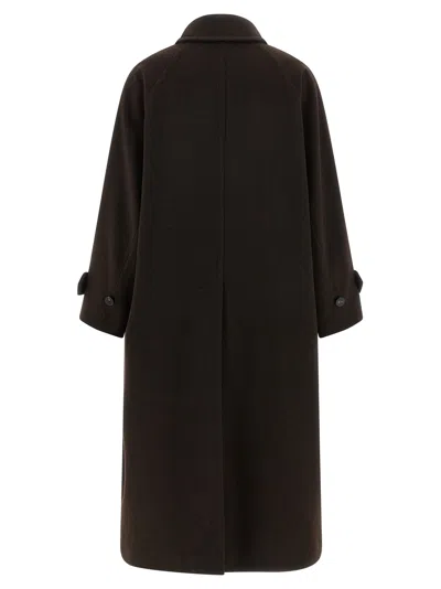 Alberto Biani Long Collared Coat With Side Pockets And Sleeves In Brown