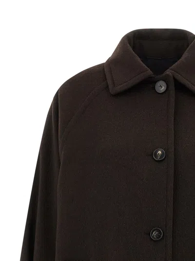 Alberto Biani Long Collared Coat With Side Pockets And Sleeves In Brown