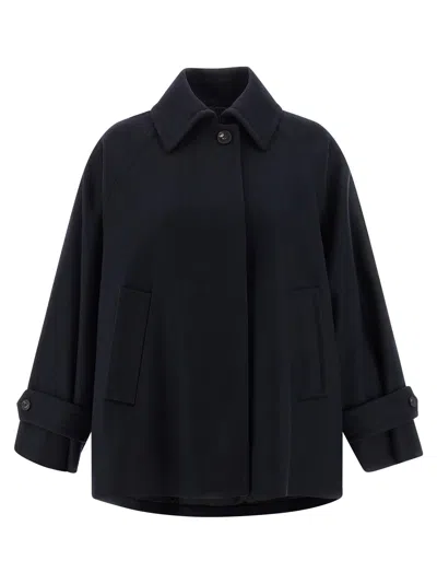 Alberto Biani Wool Coat With Wide Sleeves And Front Pockets In Black