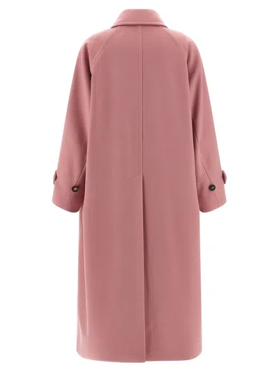 Alberto Biani Wool Coat With Notched Collar And Raglan Sleeves In Pink