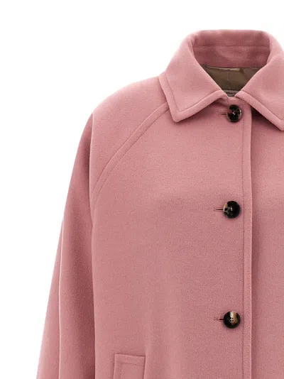 Alberto Biani Wool Coat With Notched Collar And Raglan Sleeves In Pink
