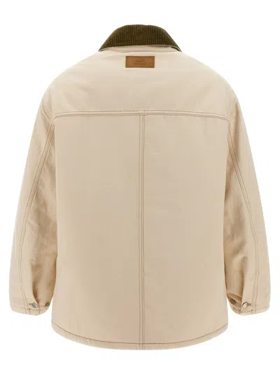 Ami Alexandre Mattiussi Denim Jacket With Adjustable Cuffs And Pockets In White