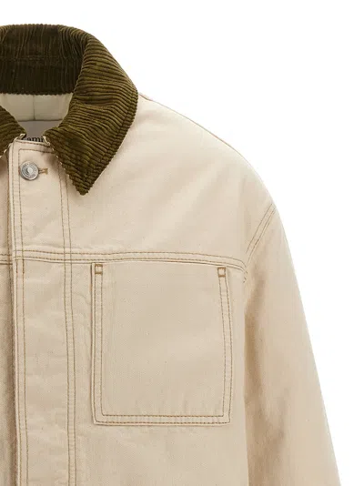 Ami Alexandre Mattiussi Denim Jacket With Adjustable Cuffs And Pockets In White