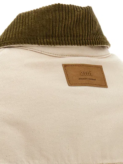 Ami Alexandre Mattiussi Denim Jacket With Adjustable Cuffs And Pockets In White