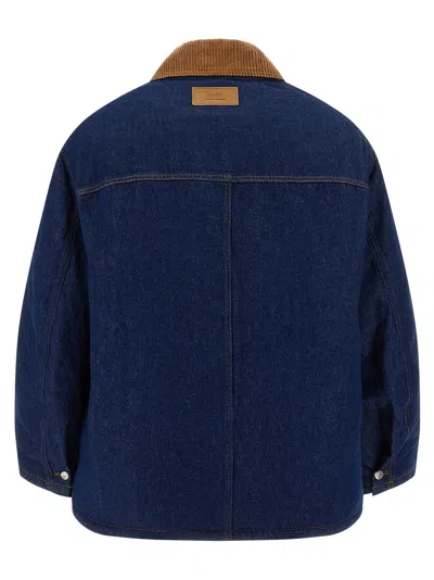 Ami Alexandre Mattiussi Dark Denim Jacket With Brown Corduroy Collar In Blue