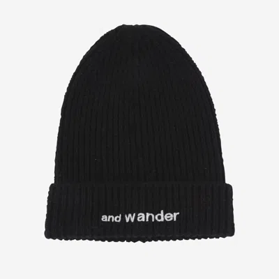 And Wander Logo-embroidered Beanie In Brown