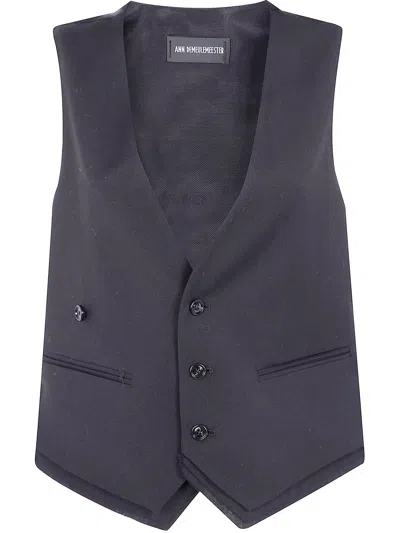Ann Demeulemeester Janessa Twisted Clousure Waistcoat With Raw Edge Cotton Detail In Blue
