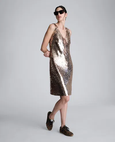 Kenneth Cole Pailette Sequin Sleeveless V-neck Mini Dress In Gold