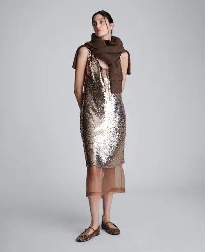 Kenneth Cole Pailette Sequin Sleeveless V-neck Mini Dress In Gold