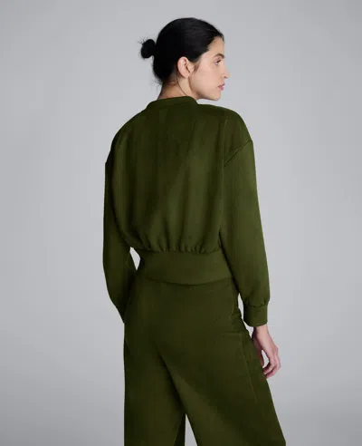 Kenneth Cole Faux Suede Shoulder Pleated Long Sleeve Knit Pullover In Green