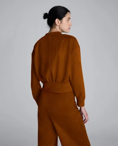 Kenneth Cole Faux Suede Shoulder Pleated Long Sleeve Knit Pullover In Brown