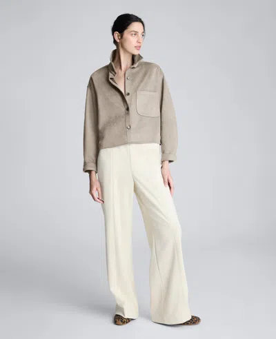 Kenneth Cole Faux Suede Button Front Cropped Knit Shirt In Gray