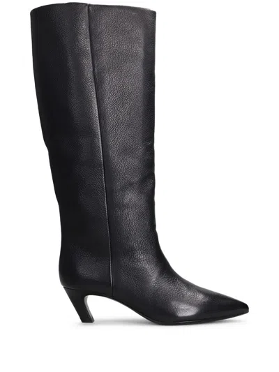 Ash Violet High Heels Boots In Black Leather In Black