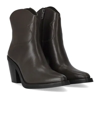 Ash Brown Leather Ankle Boots In Brown