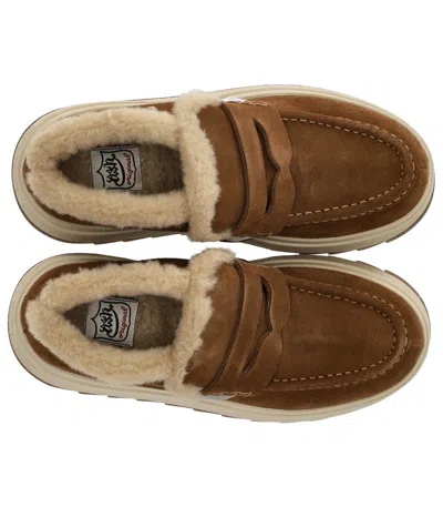 Ash Suede Ankle Boot With Shearling Lining And Platform Sole In Brown