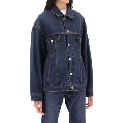 Balenciaga Denim Jacket With Adjustable Waist And Multiple Pockets In Blue