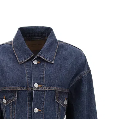 Balenciaga Denim Jacket With Adjustable Waist And Multiple Pockets In Blue