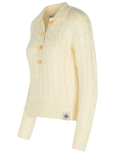Bally Merino Wool Cable Knit Sweater Collared In Neutral