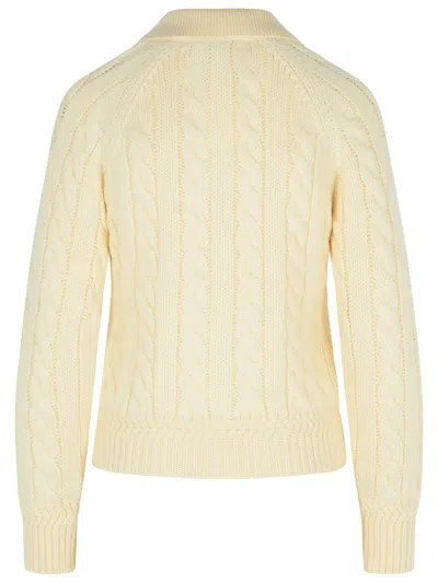 Bally Merino Wool Cable Knit Sweater Collared In Neutral