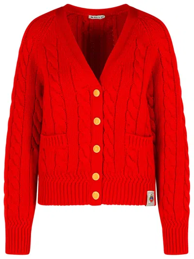 Bally Cable-knit Patch-pocket Cardigan In Red