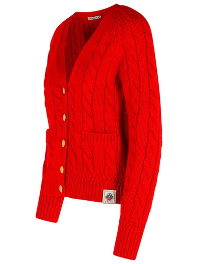 Bally Cable-knit Patch-pocket Cardigan In Red