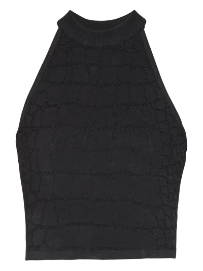 Balmain Halterneck Crocodile-effect Top In Black