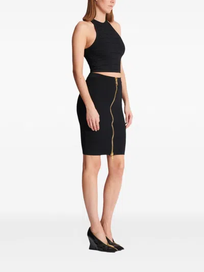 Balmain Halterneck Crocodile-effect Top In Black
