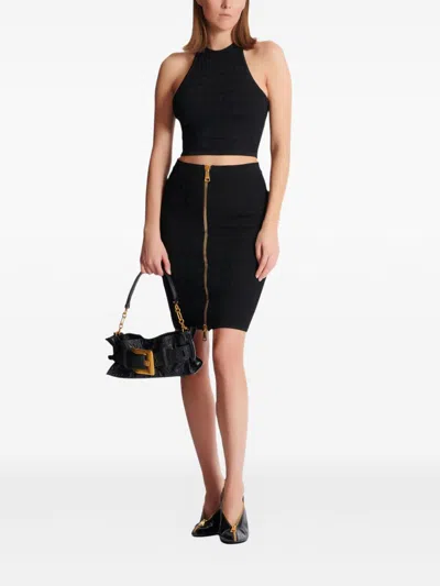 Balmain Halterneck Crocodile-effect Top In Black